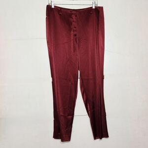 Lafayette 148 New York Womens Size 10 Satin Pants Red Shiny High Rise